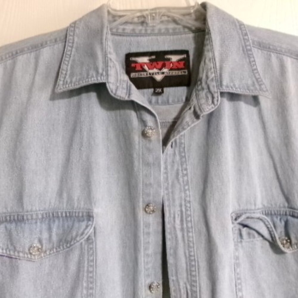 VTwin POW/MIA Men's Motorcycle Sleeveless Denim Shirt